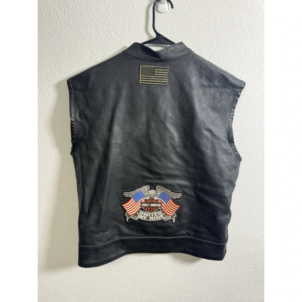 Real Leather Vest Harley Davidson PatchBlack Biker Motorcycle Size Medium‎
